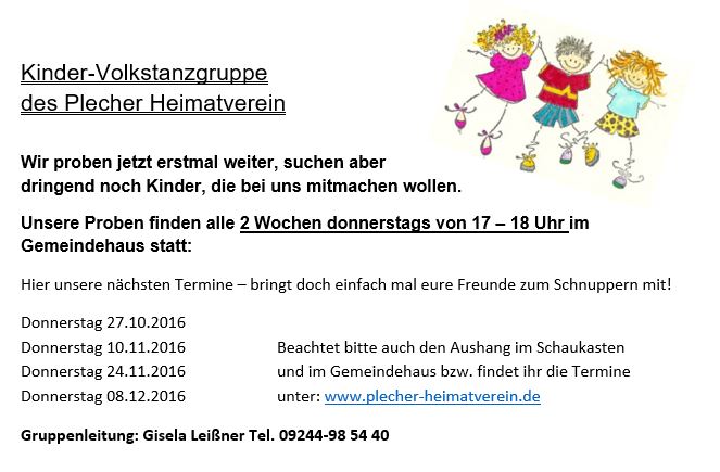 Kindertanzgruppe Termine ab Oktober